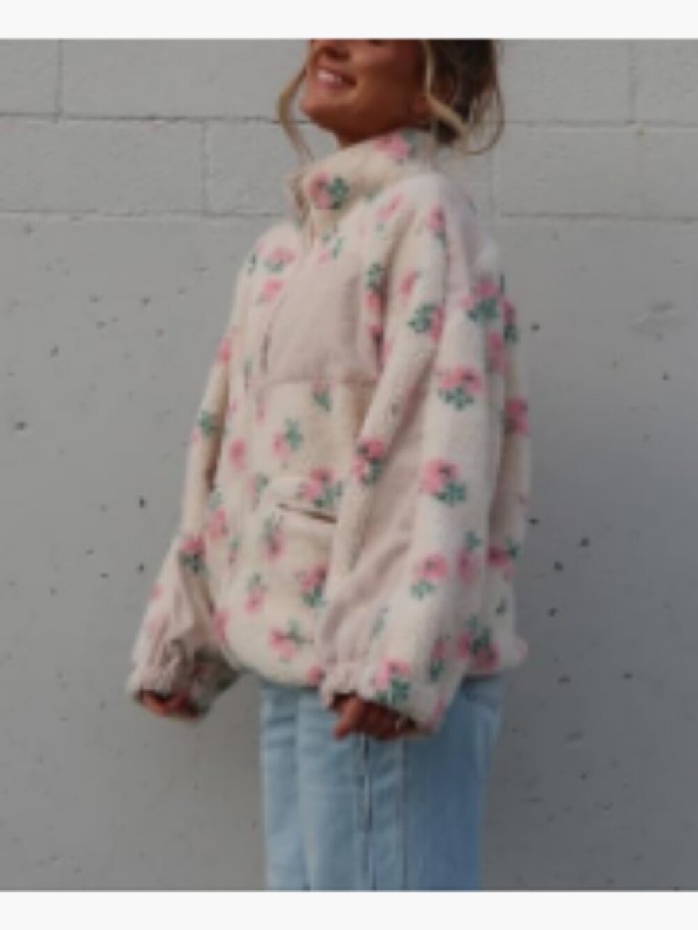 Women's Winter Casual Spliced Floral Fleece Jacket Fuzzy Oversized Faux Fur - Picture 2 of 7